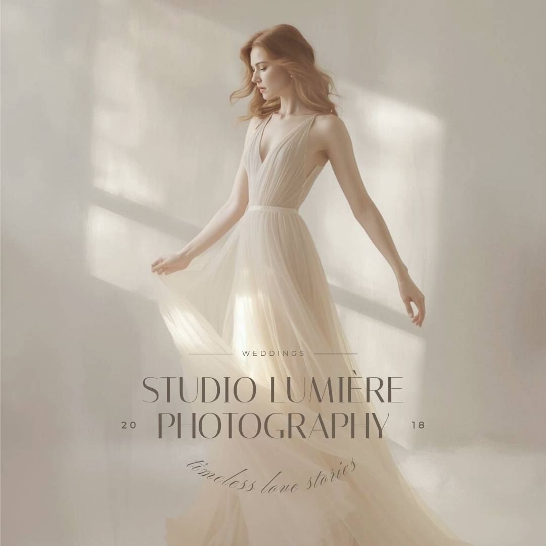 Braut in romantischem Brautkleid. Branding & Logo-Design für hochwertige Hochzeitsfotografie.