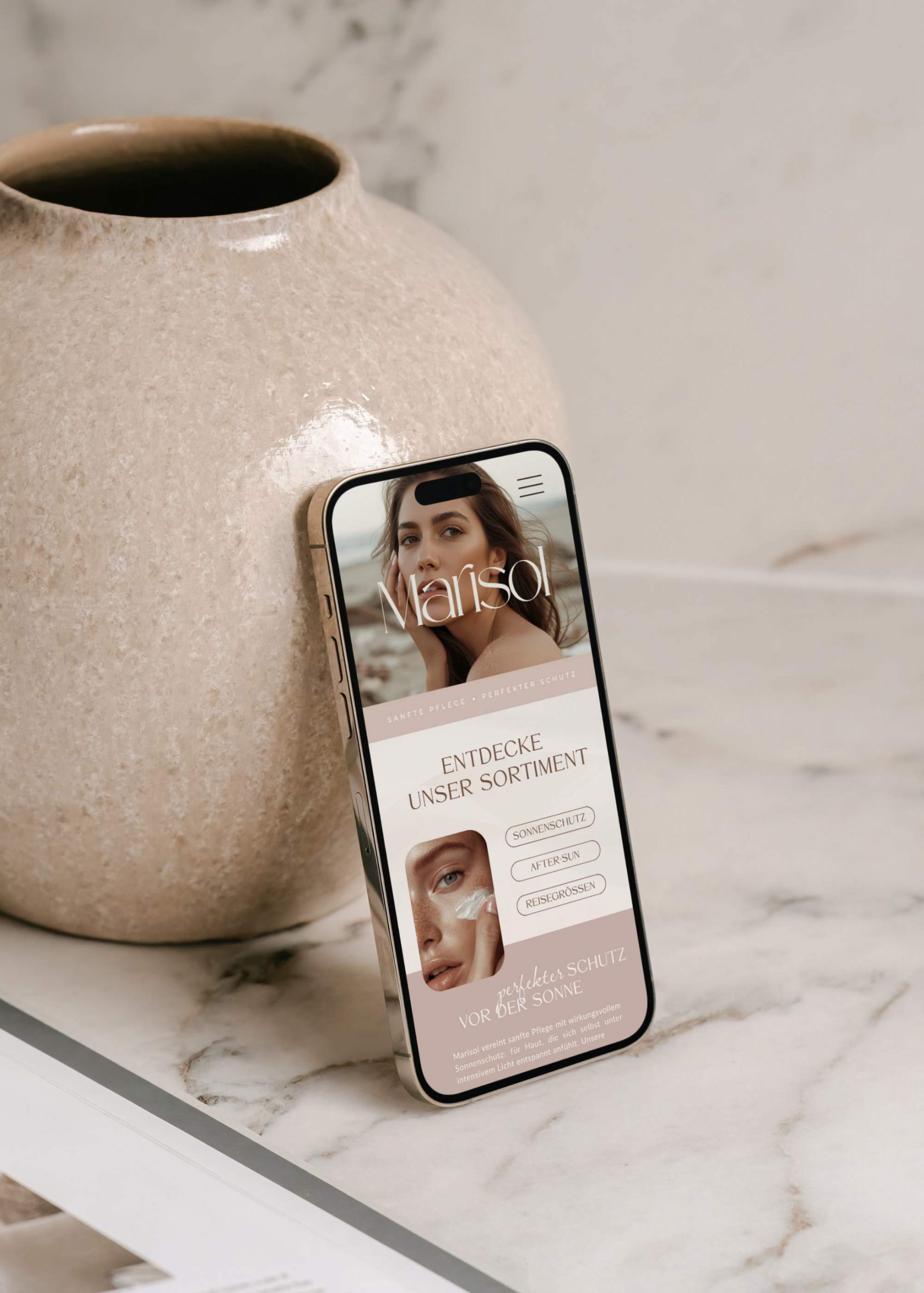 Webdesign für Kosmetikmarke und Sonnencreme mobile Version